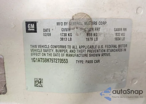 2009 Chevrolet Cobalt Lt из США, поврежденный, VIN 1G1AT58H797270553